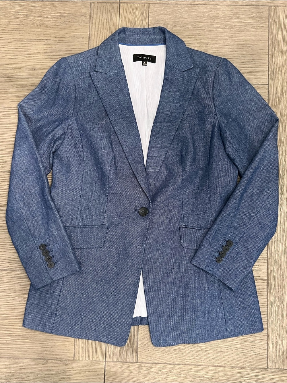 Talbots Denim Blue Cotton Linen Single Button Blazer Jacket - Picture 5 of 11